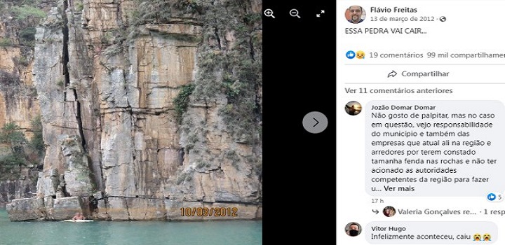O médico Flávio Freitas, de 52 anos, passeava em seu barco pelo lago de Furnas, em Capitólio (MG), em 2012, quando se deparou com uma fratura chamativa em um dos cânions da região e resolveu fazer um registro. Em suas redes sociais, publicou na ocasião