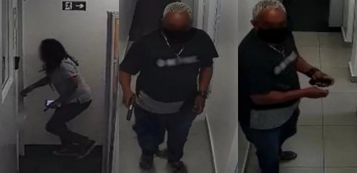 imagens mostram policial aposentado armado 'caçando' ex-mulher no trabalho após divórcio