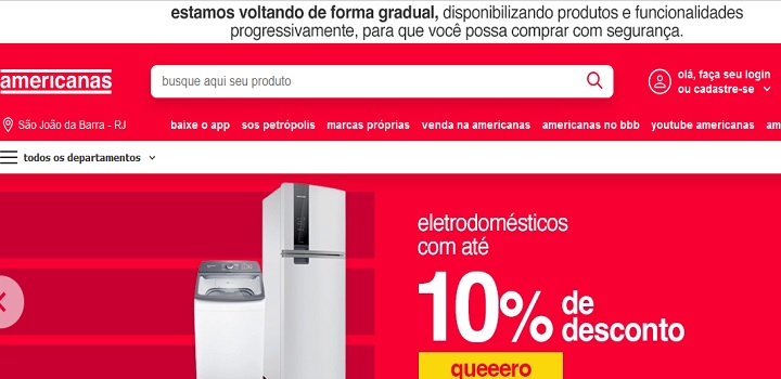 Site da Americanas volta a funcionar após quatro dias fora do ar