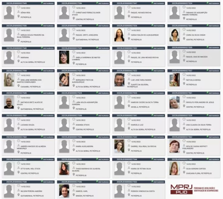 Lista de desaparecidos, segundo o MP — Foto: Reprodução