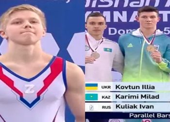 Atleta russo exibe símbolo militar em pódio