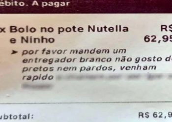 cliente de um aplicativo de delivery em Goiânia-GO fez uma solicitação racista