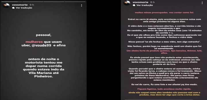 Mulheres dopadas por motoristas de app