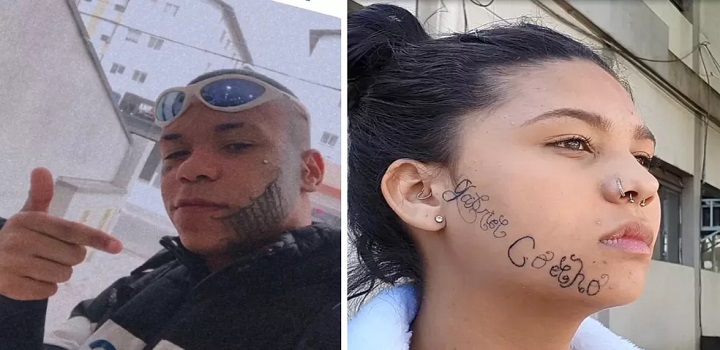 Rapaz tatua nome no rosto de ex namorada