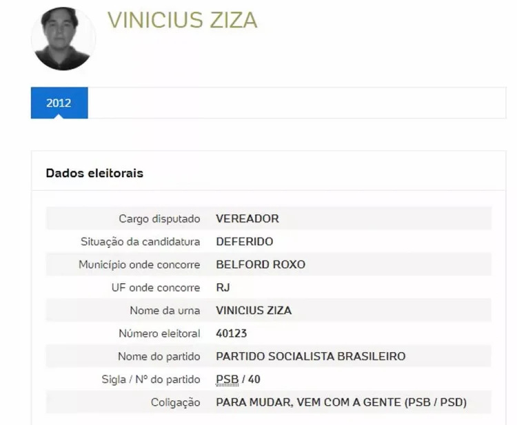 Ficha da candidatura de Vinícius Witeze em 2012 — Foto: Reprodução