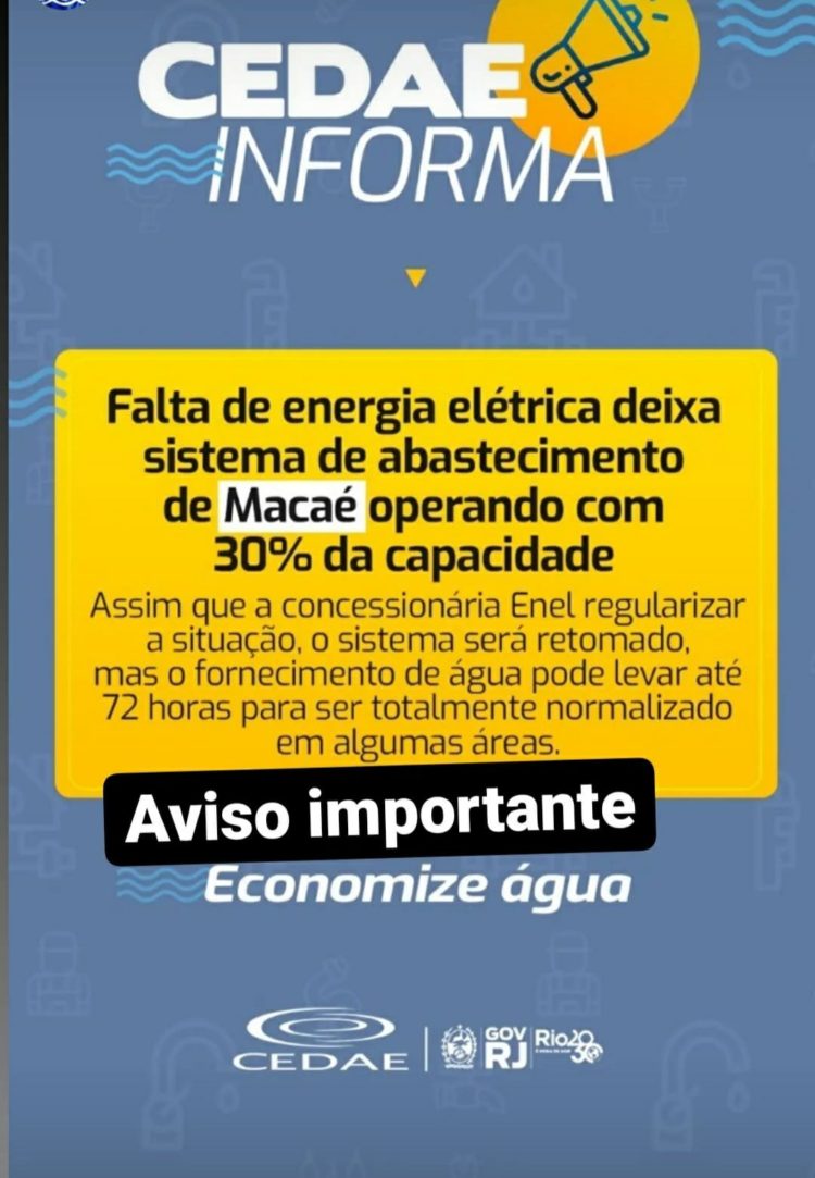 Escassez de água em Macaé-RJ: Cedae diz que é falta de energia