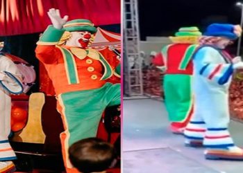 Os palhaços Patati Patatá foram vaiados depois de subirem ao palco, sem banda, e cantarem apenas quatro músicas, em um evento em Guarantã do Norte (MT)