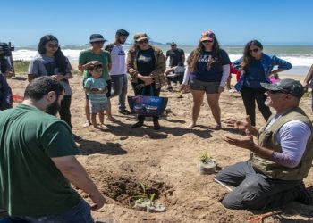O mutirão de plantio de mudas aconteceu na manhã desta segunda-feira (19), próximo ao posto 2, na Praia dos Cavaleiros