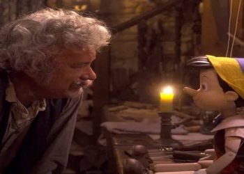 Filme de Pinóquio, com Tom Hanks como Gepeto