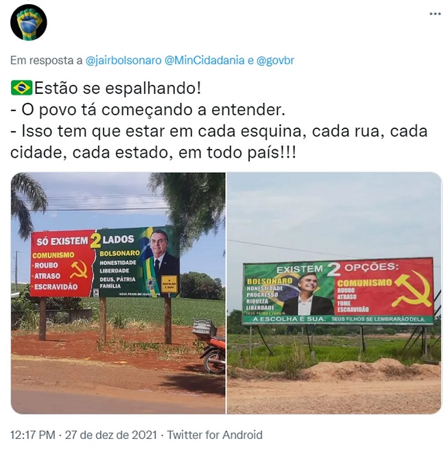 Publicação no Twitter com fotos de dois outdoors — Foto: Reprodução/Redes Sociais