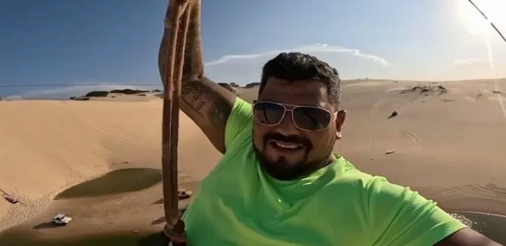 Turista Sérgio Murilo filmou a propria queda em tirolesa de canoa quebrada
