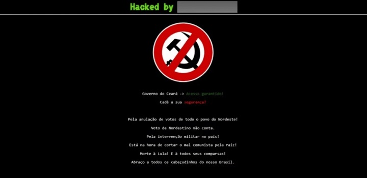 Hackers invadem site do Governo do Ceará pedindo anulação de votos nordestinos