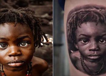 A microempresária Preta Lagbara, mãe do menino Ayo, de 4 anos, que teve o rosto tatuado no corpo de uma pessoa desconhecida