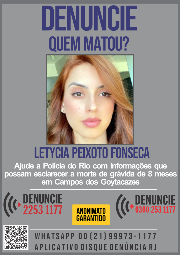 Cartaz do Disque Denúncia procura executores de jovem grávida na cidade de Campos-RJ
