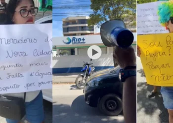 Falta de água em Rio das Ostras-RJ: moradores protestam em frente a concessionária Rio+Saneamento