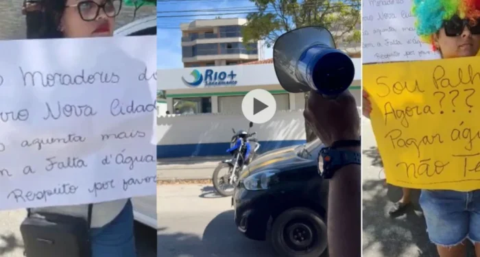 Falta de água em Rio das Ostras-RJ: moradores protestam em frente a concessionária Rio+Saneamento