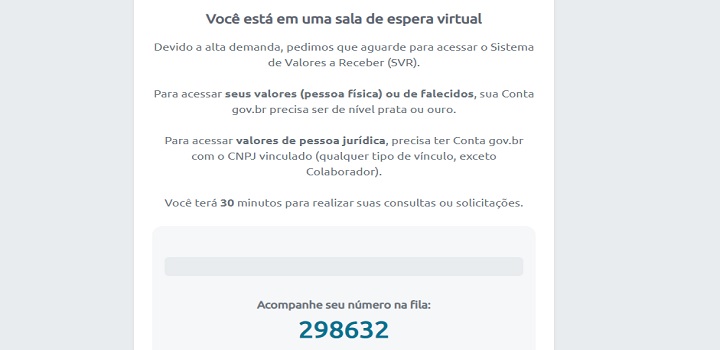 sistema de valores a receber dinheiro esquecido fila de espera