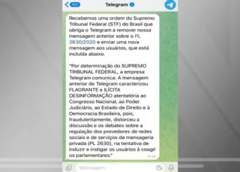 MENSAGEM DO TELEGRAM SOBRE PL DAS FAKE NEWS