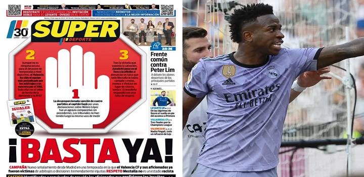 Jornal de Valencia cria polêmica ao dizer que torcida cantou 'tonto' para Vinicius Júnior