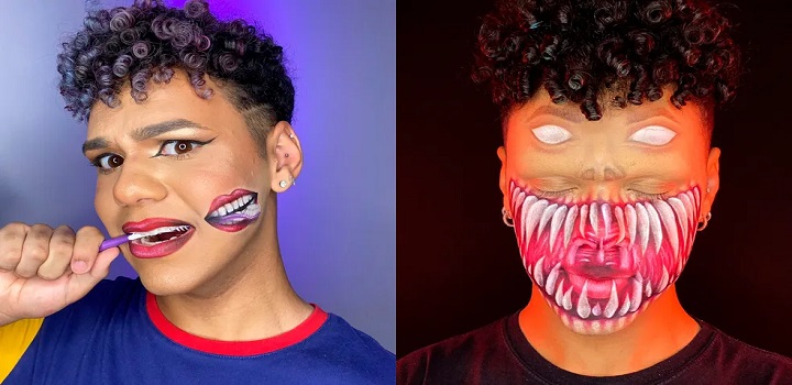 influenciador Emerson Damas tem mais de dois milhões de seguidores na rede social e surpreende com pinturas artísticas no rosto bastante realistas