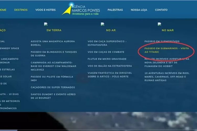 Ainda que a página tenha sido desativada, opção da viagem aparece em menu
(Foto: Reprodução/Agência Marcos Pontes)