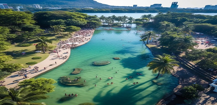 Com o auxílio da inteligência artificial, exposição mostra versões balneáveis da Lagoa e outras paisagens do Rio