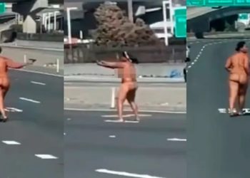 Mulher completamente nua abre fogo contra carros em ponte nos EUA