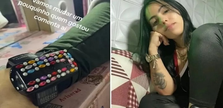 Tiktoker viraliza ao enfeitar tornozeleira eletrônica de pérolas e cristais