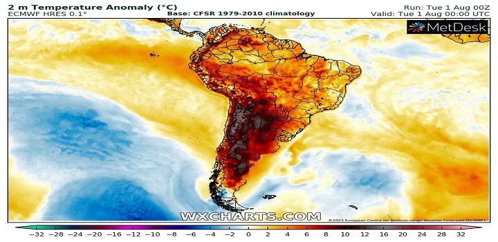 onda de calor no inverno da américa do sul