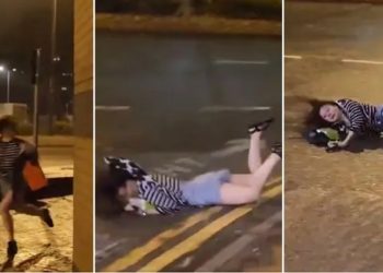 MULHER ARRASTADA POR TUFAO EM HONG KONG