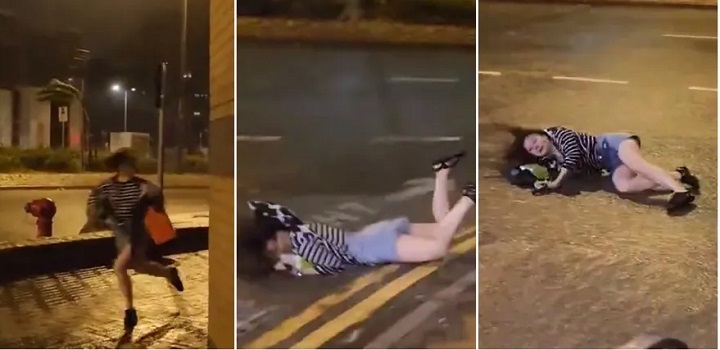 MULHER ARRASTADA POR TUFAO EM HONG KONG