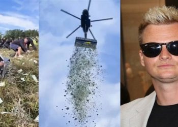 Bilionário faz ‘chover dinheiro’ ao jogar 1 milhão de dólares de helicóptero