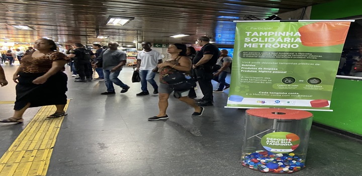 MetrôRio e Instituto Soul Ambiental lançam campanha ‘Tampinha Solidária’ em sete estações do sistema metroviário