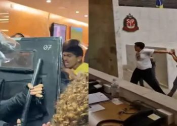 Estudantes contra escolas cívico-militares protestam na Alesp e têm confronto com a PM;