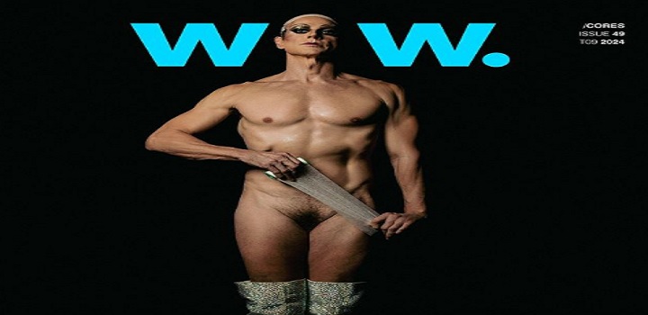 Foto de Reynaldo Gianecchini nu, usando 'truque' drag para esconder órgão sexual, que dividiu opiniões (Divulgação)
