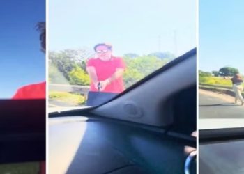 Gabrielle Gimenez e William Isidoro disseram que o homem bateu na lateral do carro.