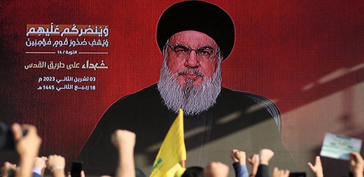 Líder do Hezbollah Sayyed Hassan Nasrallah faz discurso em Beirute • 3/11/2023 REUTERS/Mohamed Azakir