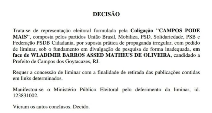 Fraude em pesquisa na cidade de Campos-RJ: Juiz manda retirar pesquisas do ar