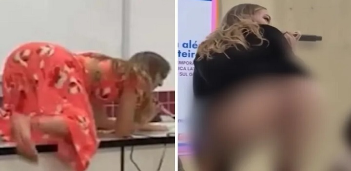 Antes de mostrar nádegas na UFMA, historiadora fez pose erótica na mesa em universidade da Bahia