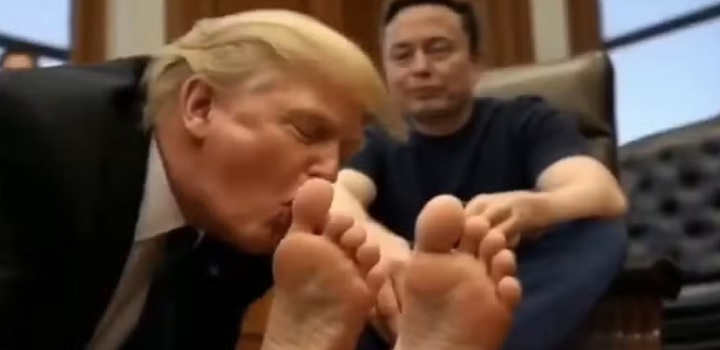 donald tump beija pés de elon musk