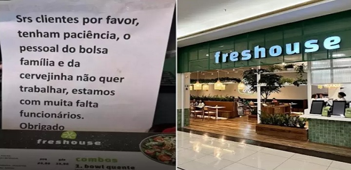 Restaurante em SP atribui dificuldade de contratar funcionários ao 'pessoal do Bolsa Família e da cervejinha' Foto: Reprodução/Redes sociais | Reprodução/Redes sociai