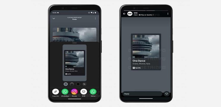 Compartilhamento de link do Spotify no Status do WhatsApp (Imagem: Reprodução/WABetaInfo)