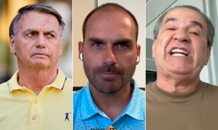 O ex-presidente Jair Bolsonaro, o deputado licenciado Eduardo Bolsonaro e o pastor Silas Malafaia (Fotos: Reprodução)