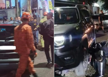 Uma motorista reagiu a uma tentativa de assalto e atropelou dois criminosos no Jardim Botânico, Zona Sul do Rio. Os homens ficaram presos sob o carro e foram presos após atendimento médico.
