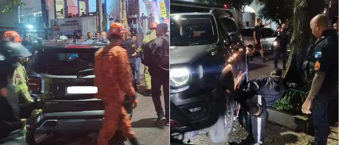 Uma motorista reagiu a uma tentativa de assalto e atropelou dois criminosos no Jardim Botânico, Zona Sul do Rio. Os homens ficaram presos sob o carro e foram presos após atendimento médico.