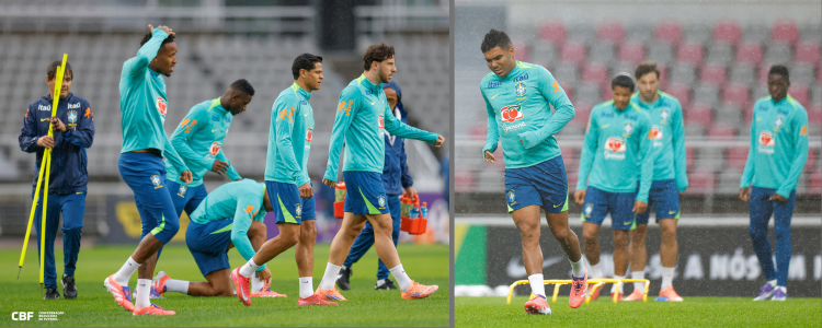 Carlo Ancelotti comanda primeiro treino da Seleção Brasileira na Coreia. Bento assume protagonismo no gol após corte de Ederson.