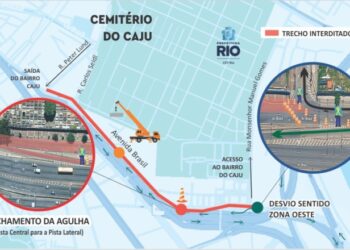 Neste sábado (04/10), a CET-Rio fará interdição temporária da pista lateral da Avenida Brasil para içamento de equipamentos no Cemitério do Caju. Motoristas devem seguir desvios e recomendações de trânsito.
