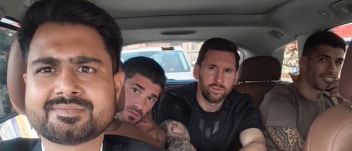 Taxista indiano tira fotos com Messi, De Paul e Suárez sem pagar nada