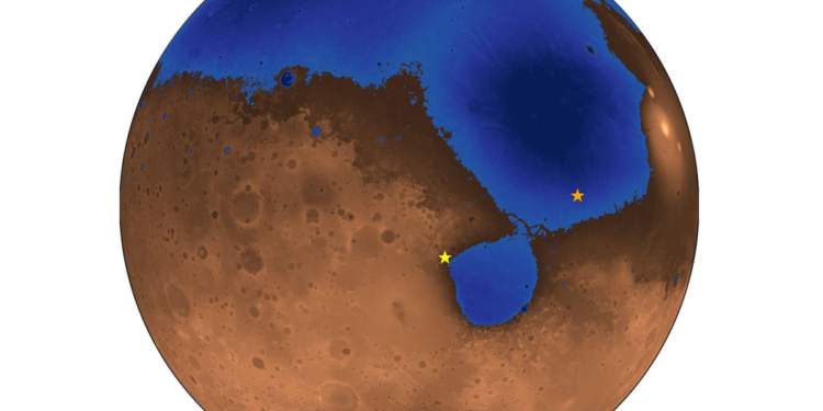 Deltas fluviais indicam antigo oceano no hemisfério norte de Marte.