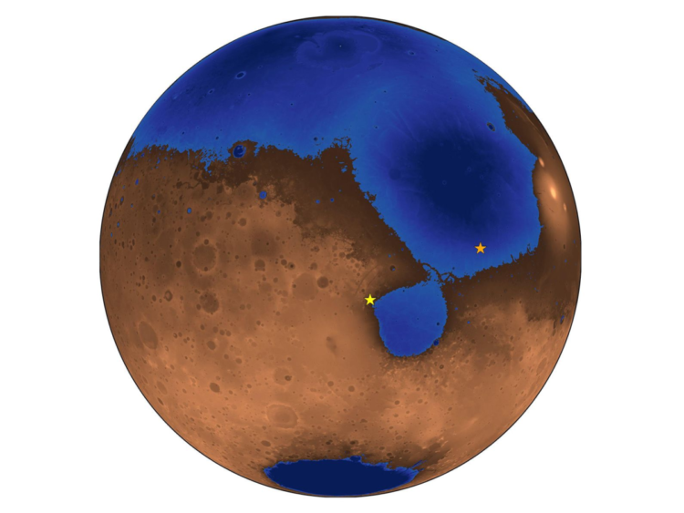 Deltas fluviais indicam antigo oceano no hemisfério norte de Marte.